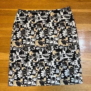 Savvy Womens Large Elastic Waistband Skirt Black Tan White Floral Stretchy